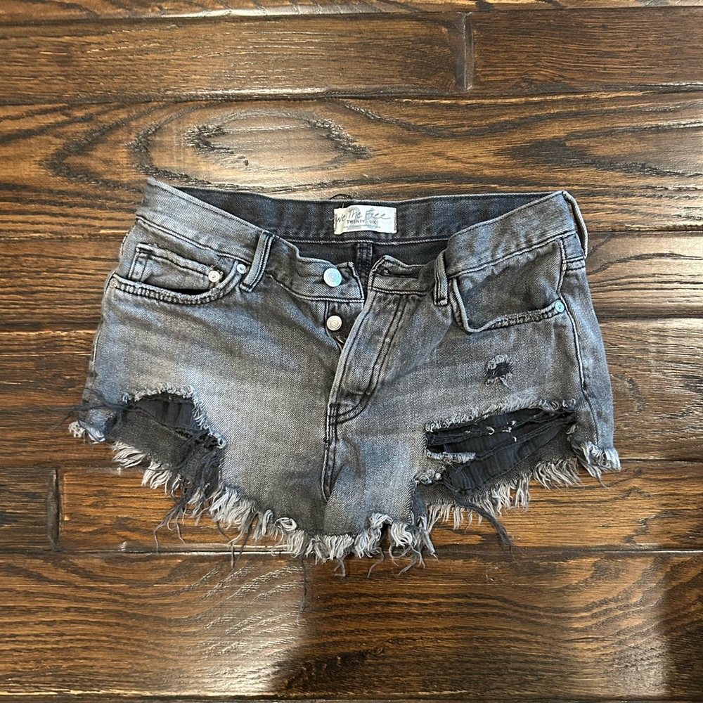 Free People Distressed Gray Jean Shorts